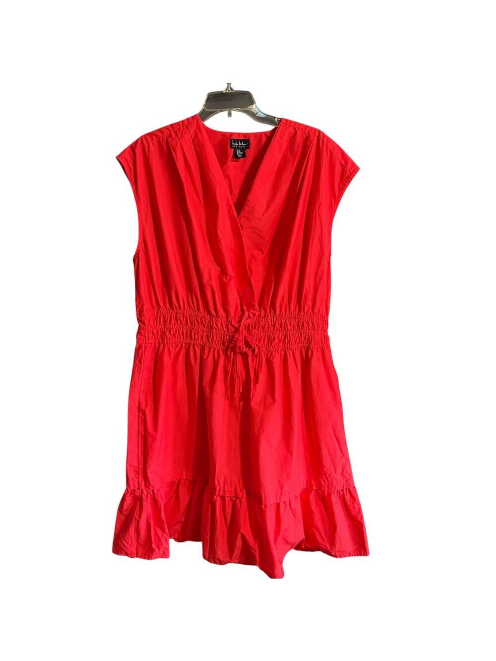 Nicole Miller New York Red Cotton Ruffle Hem Dress Plus Size 1X